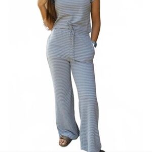 By Together Women’s Find Your Soft Stripe  Pants Set In Blue Grey size Small